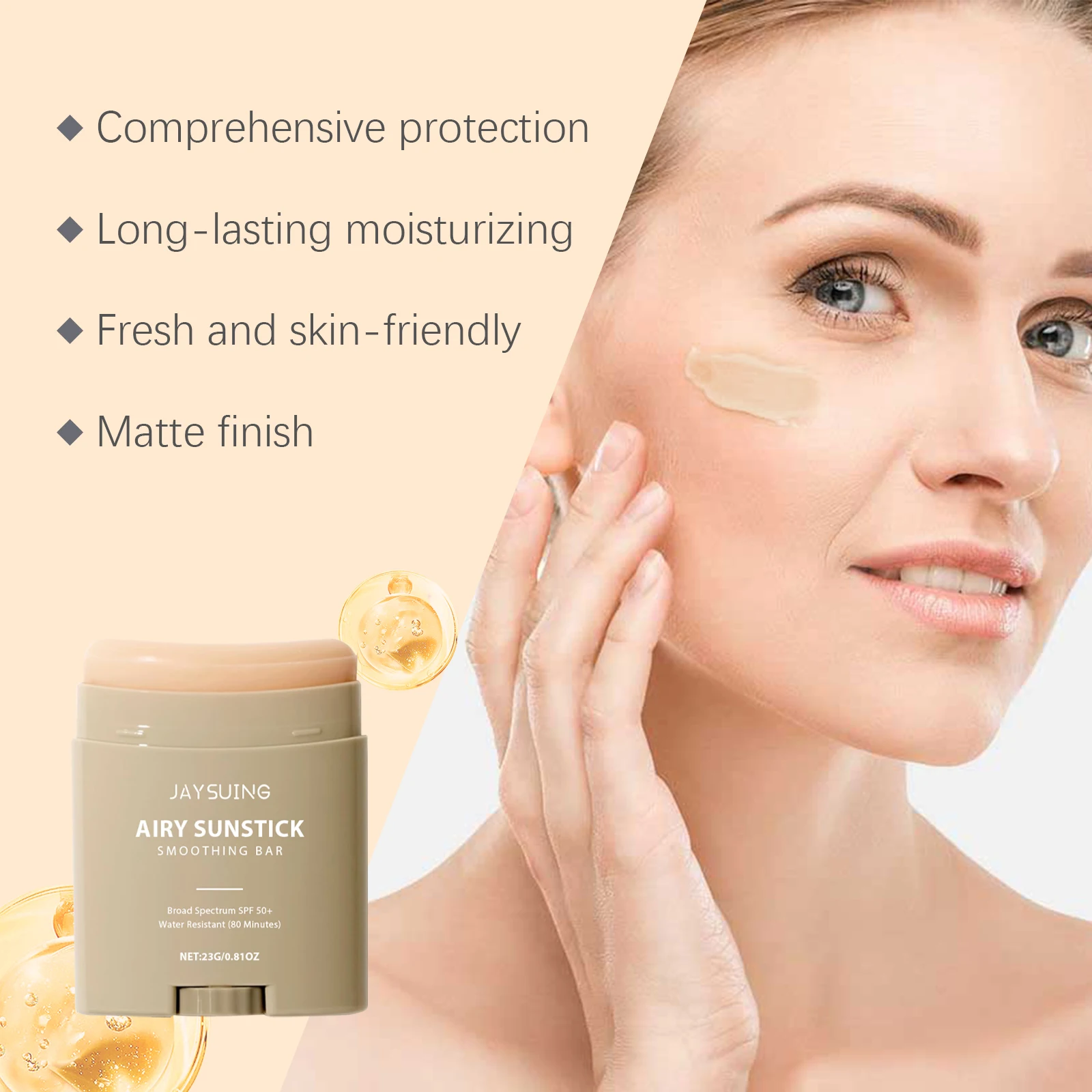 Face Cream Stick Moisturizing Facial Body Sunscreen Matte Sun Stick SPF 50+ UV Protective Cream Refreshing Hydrating Waterproof