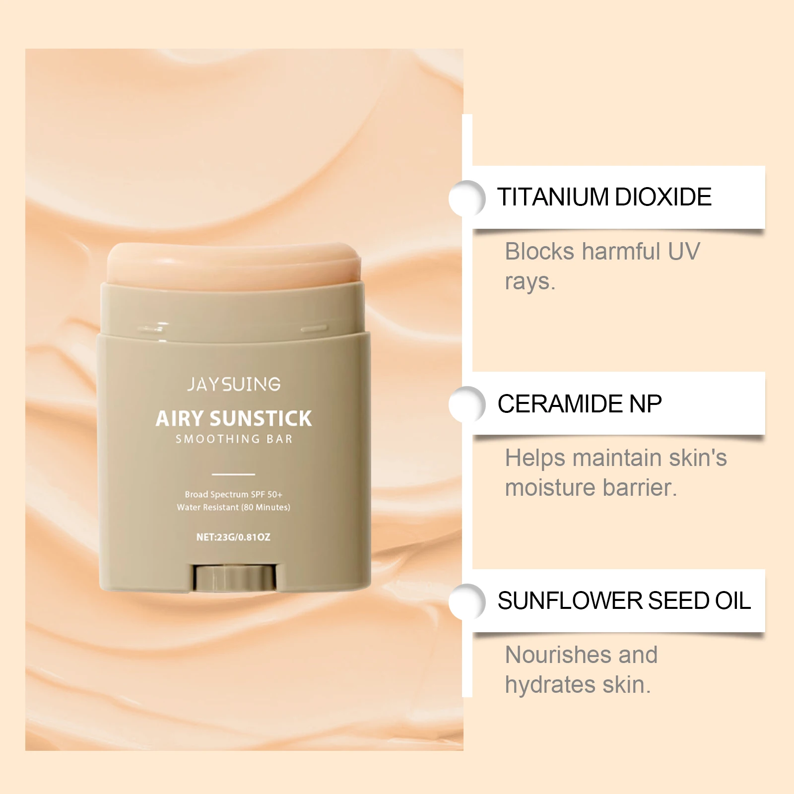 Face Cream Stick Moisturizing Facial Body Sunscreen Matte Sun Stick SPF 50+ UV Protective Cream Refreshing Hydrating Waterproof