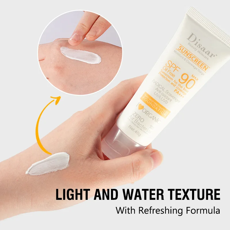 SPF90 PA+++ Oil Free Sunscreen Foundation 40g, Antioxidant UVA/UVB Protection, Organic Moisture Coverage Surge for Face