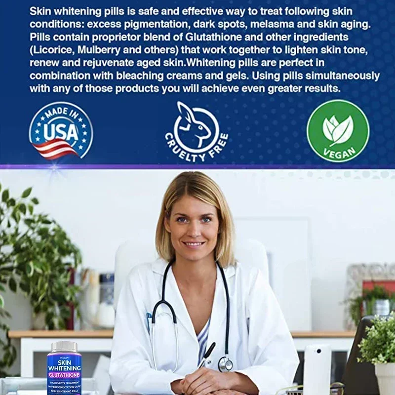 Glutathione Skin Whitening - 2000 mg Glutathione Supplement - Anti-Aging Antioxidant, Skin Nutrition Supplement