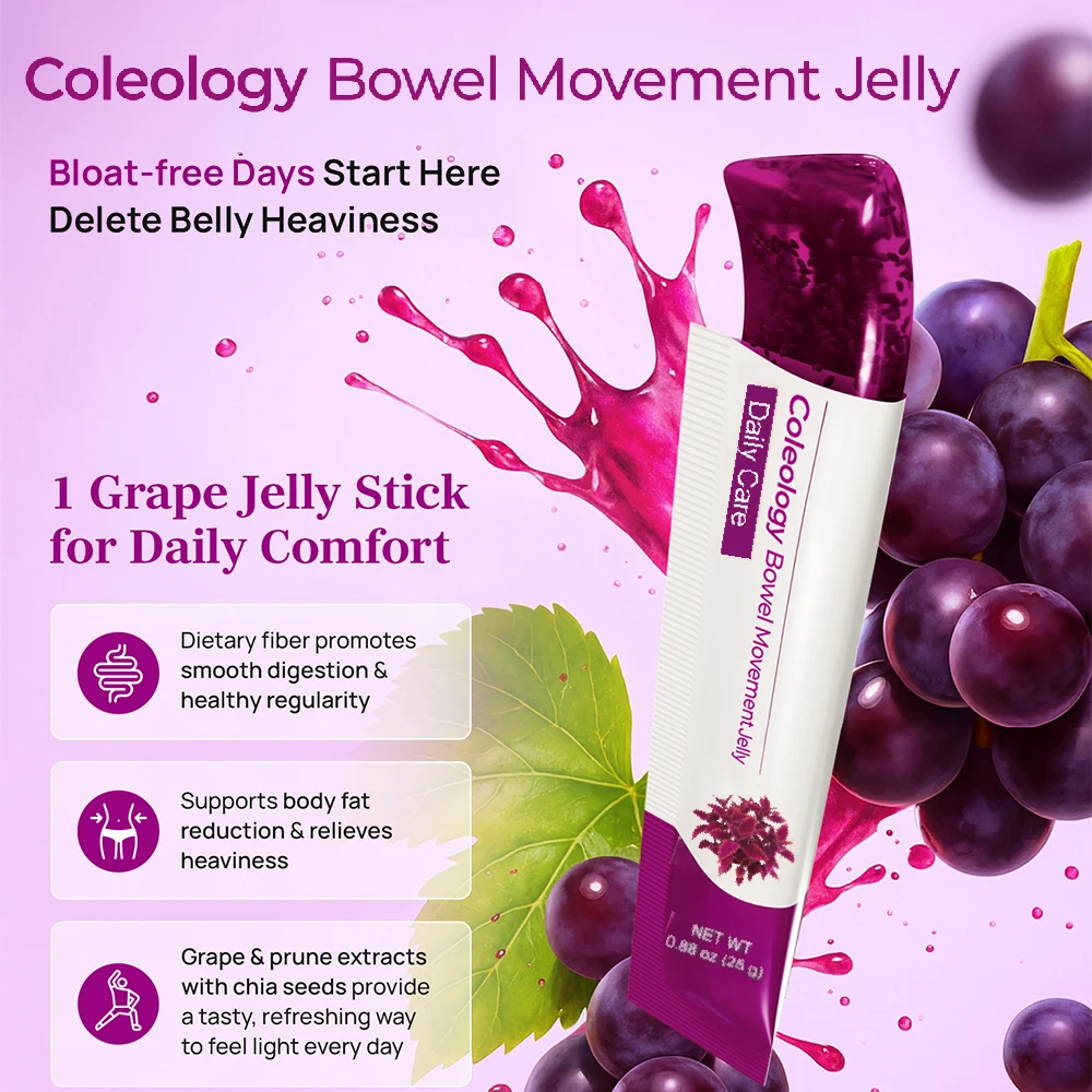 Bowel Movement Jelly (10 Days) - Garcinia Cambogia Jelly Sticks. Grape and Chia Seed. Polydextrose, Collagen, Hyaluronic Acid