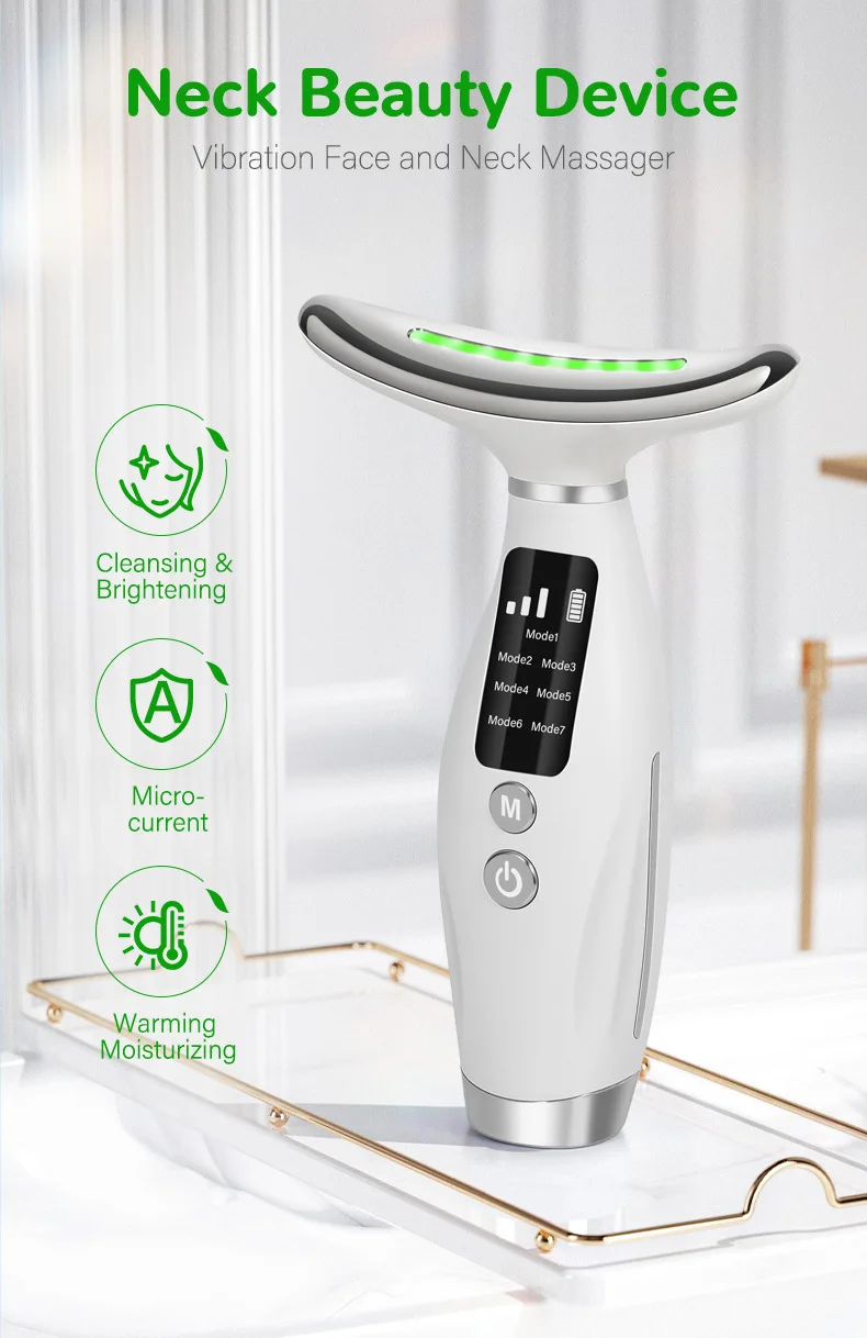 7 Color Facial Neck Massager EMS Micro-current Neck Face Beauty Device for Enhanced Face Neck and Shoulder Care with Vibrating