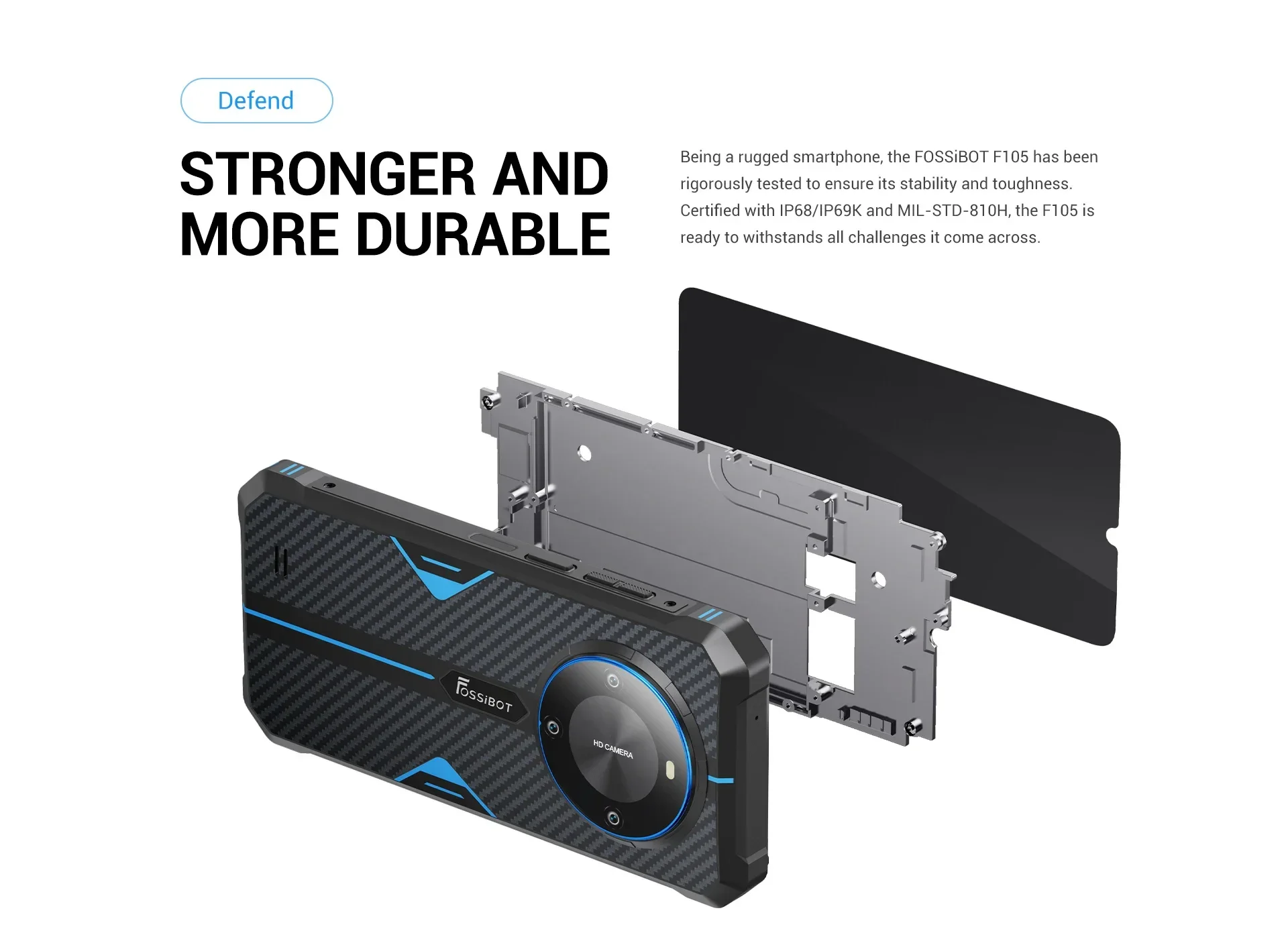 FOSSiBOT F105 Rugged Smartphone 12(4+8)GB+64GB 10300mAh Android 14 OS Mobile Phone 20 MP Camera 6.745