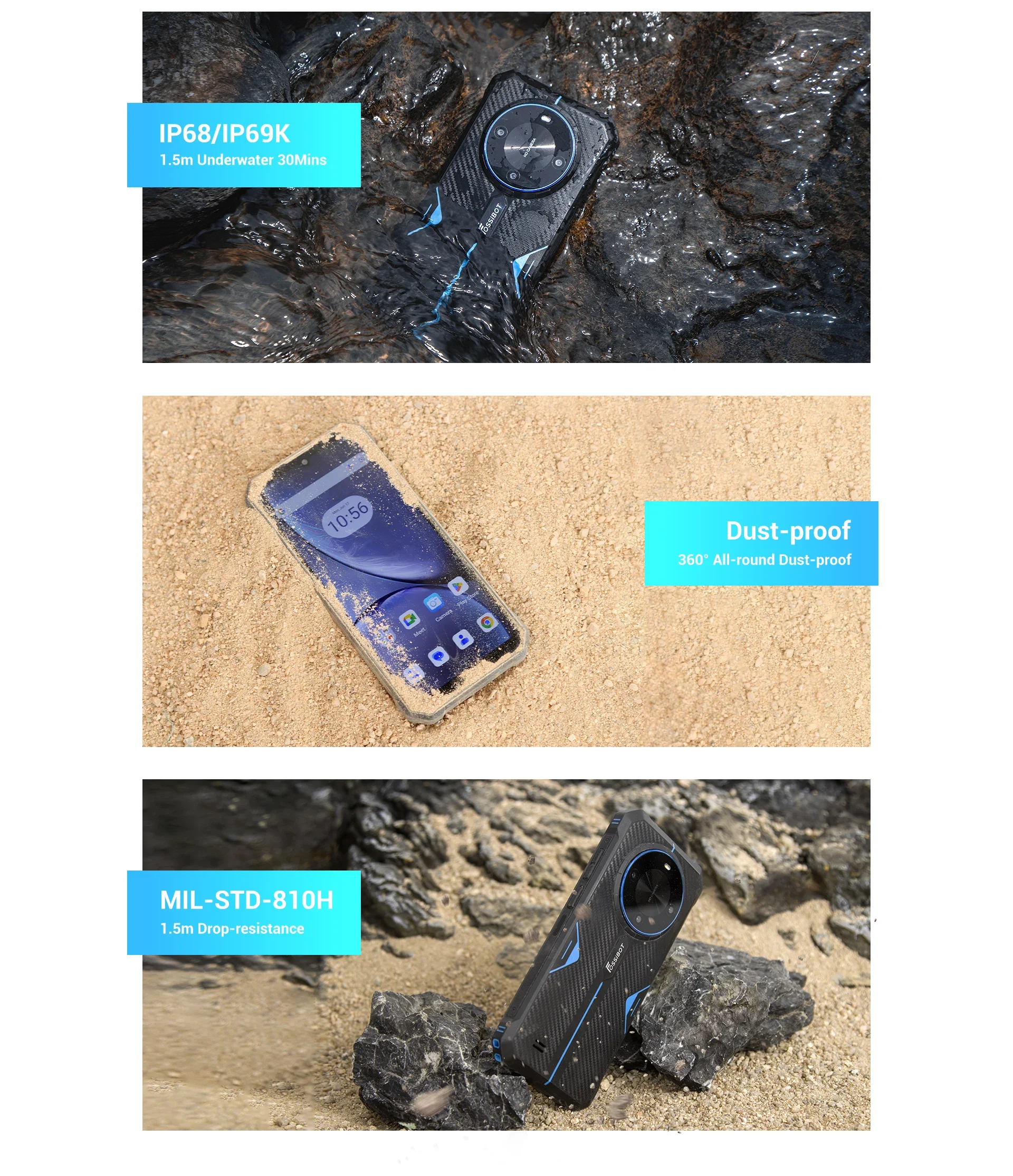 FOSSiBOT F105 Rugged Smartphone 12(4+8)GB+64GB 10300mAh Android 14 OS Mobile Phone 20 MP Camera 6.745