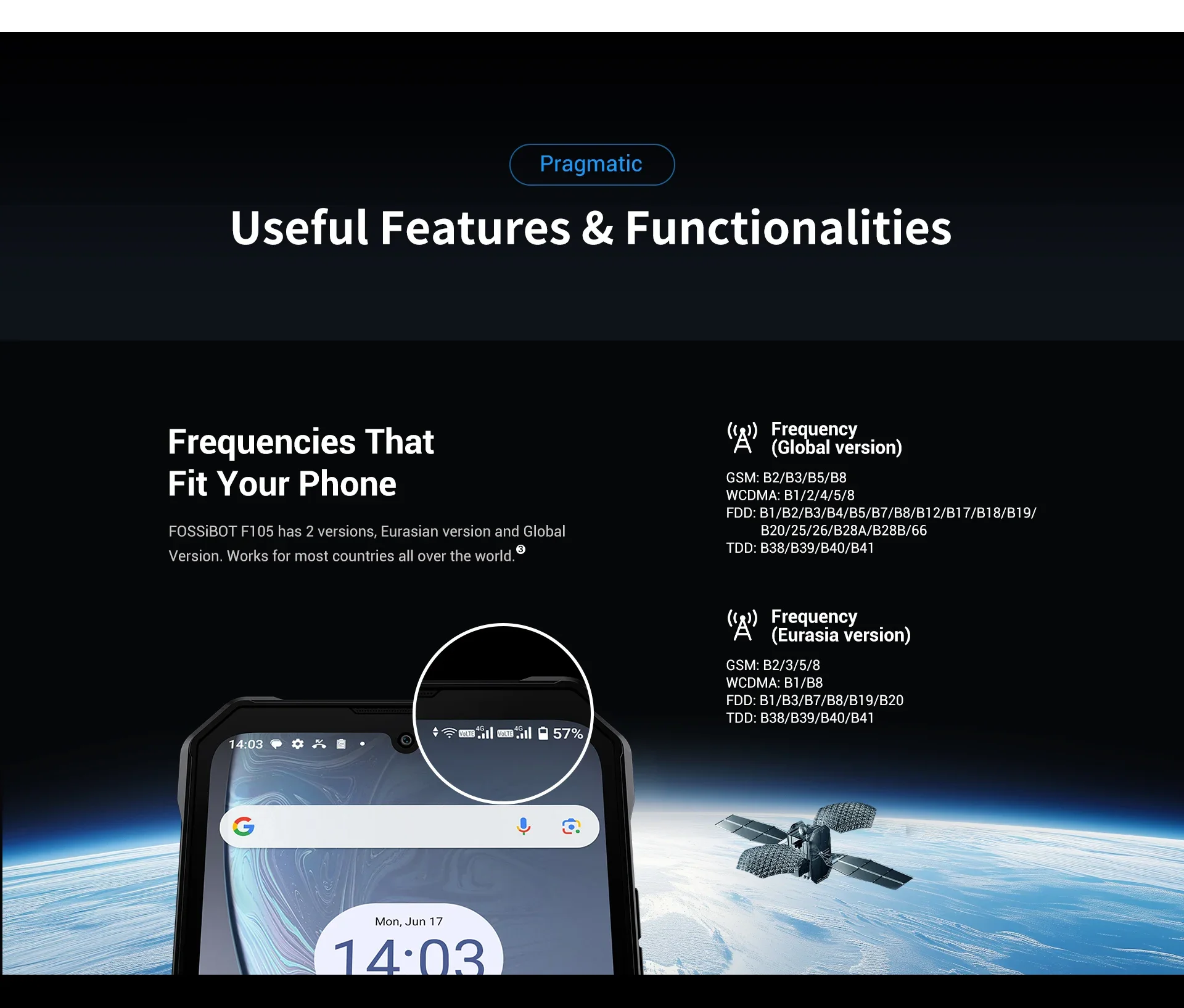 FOSSiBOT F105 Rugged Smartphone 12(4+8)GB+64GB 10300mAh Android 14 OS Mobile Phone 20 MP Camera 6.745