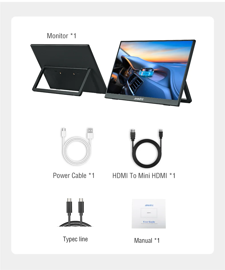 Anmite 16-Inch Portable Touch Monitor Non-touch optional 1200P HDR 16:10 For XBox PS4 / 5 Switch Cell Phone PC Loptop Extension Anmite 16-Inch Portable Touch Monitor Non-touch optional 1200P HDR 16:10 For XBox PS4 / 5 Switch Cell Phone PC Loptop Extension