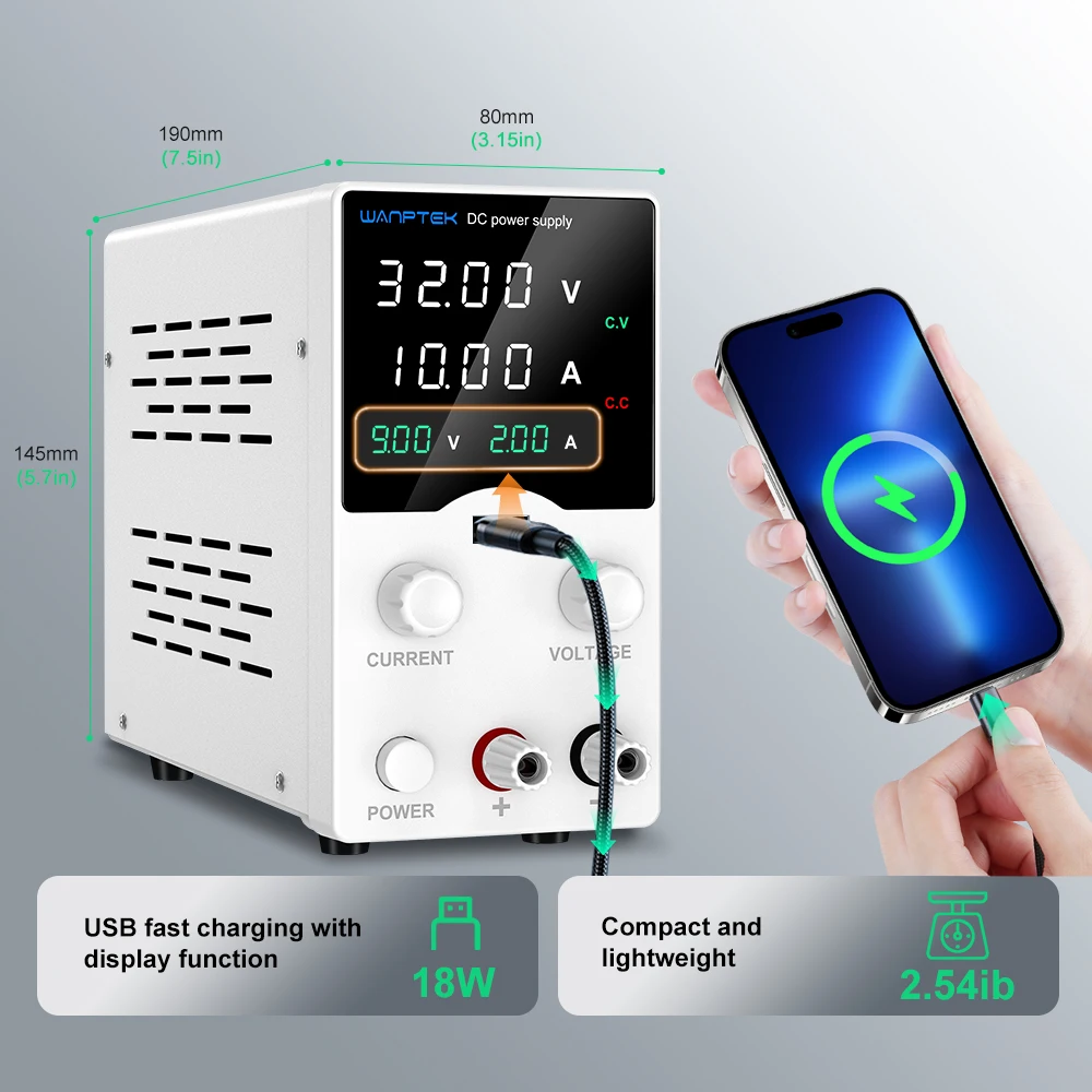 Wanptek DC Lab Power Supply 30V 60V 120V Adjustable Voltage Regulator Preset Voltage Current Dual Input Voltage 220V/110V