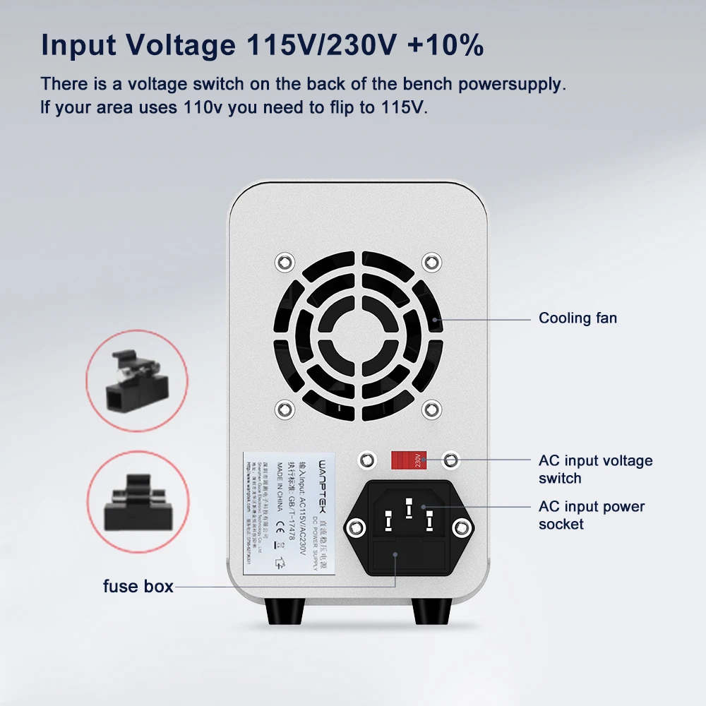 Wanptek DC Lab Power Supply 30V 60V 120V Adjustable Voltage Regulator Preset Voltage Current Dual Input Voltage 220V/110V