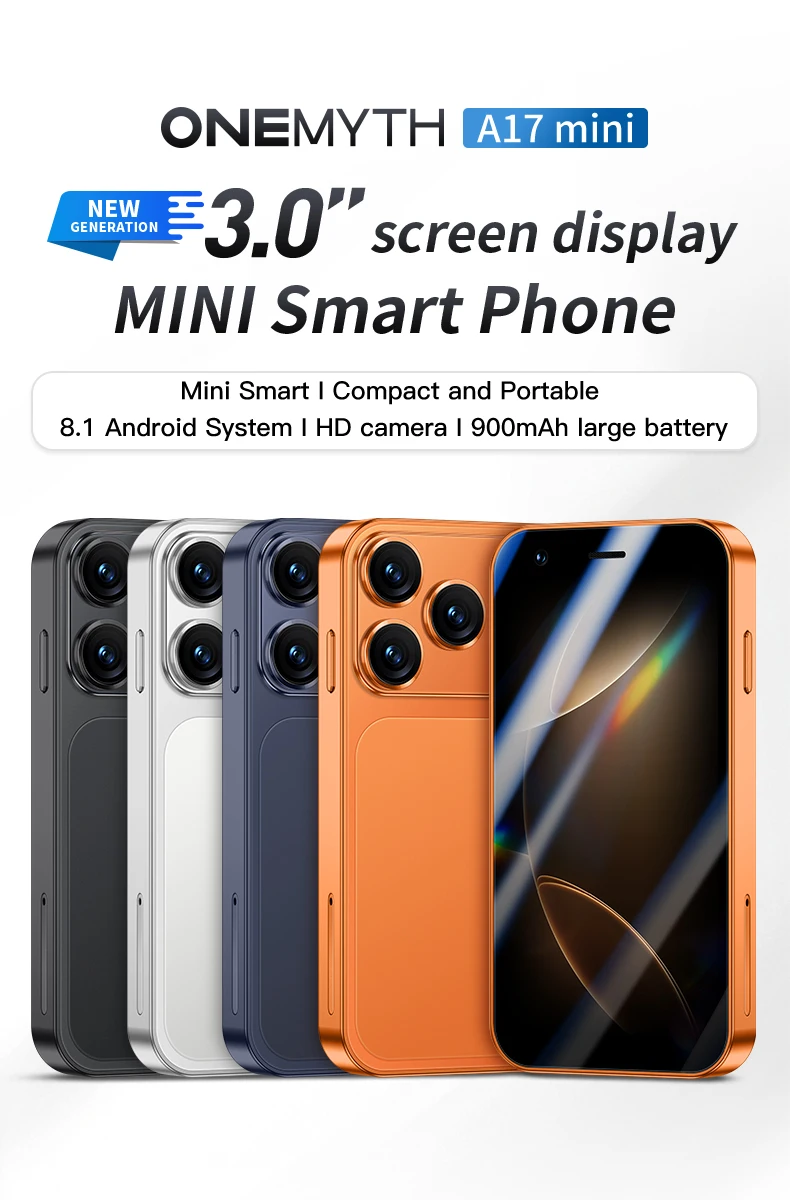 ONEMYTH A17 Mini 3G Phone 2GB/16GB, WhatsApp GPS WiFi, Face Unlock Small Smartphone for Children/Elderly, Lightweight & Portable