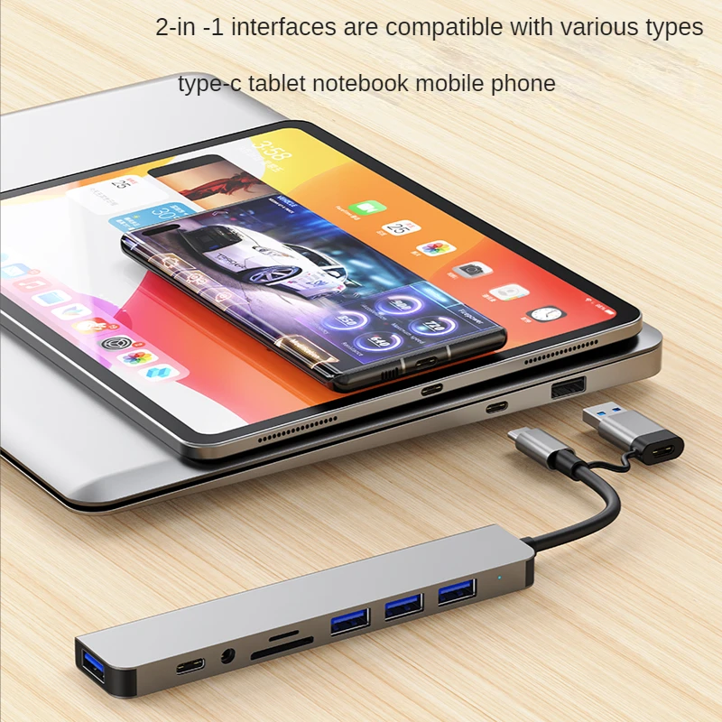 USB 3.0 Type C Adapter Docking Ststion USB 2.0 Port TF SD Card Reader Audio Output Multi-hub Splitter for Macbook Pro Computer