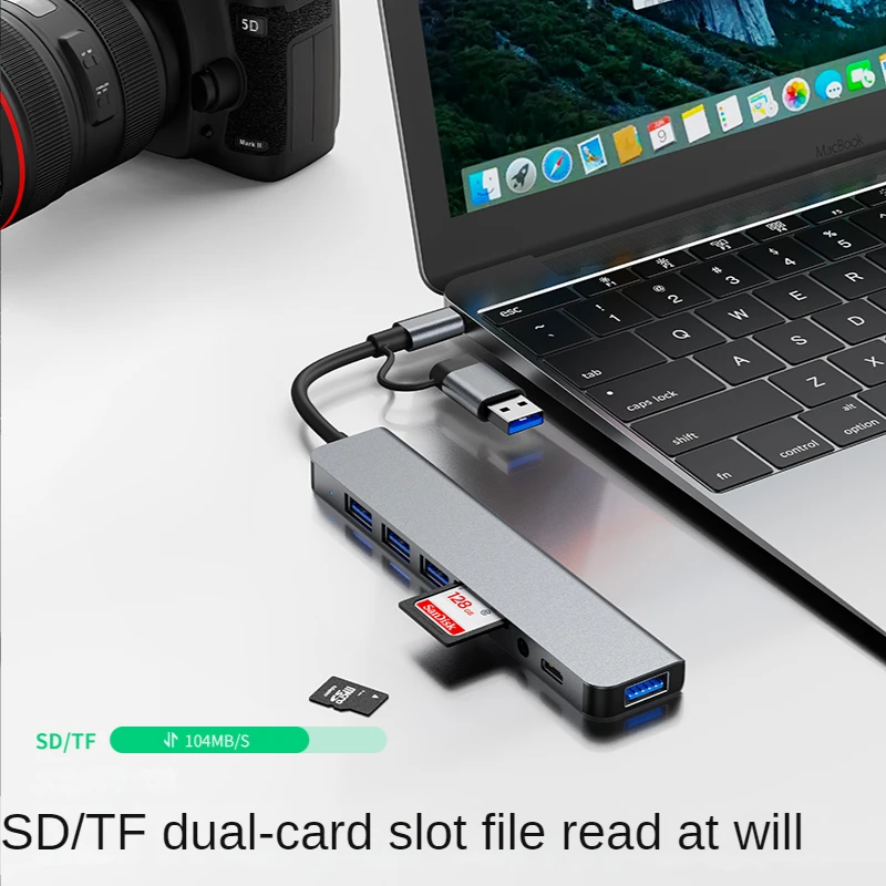 USB 3.0 Type C Adapter Docking Ststion USB 2.0 Port TF SD Card Reader Audio Output Multi-hub Splitter for Macbook Pro Computer