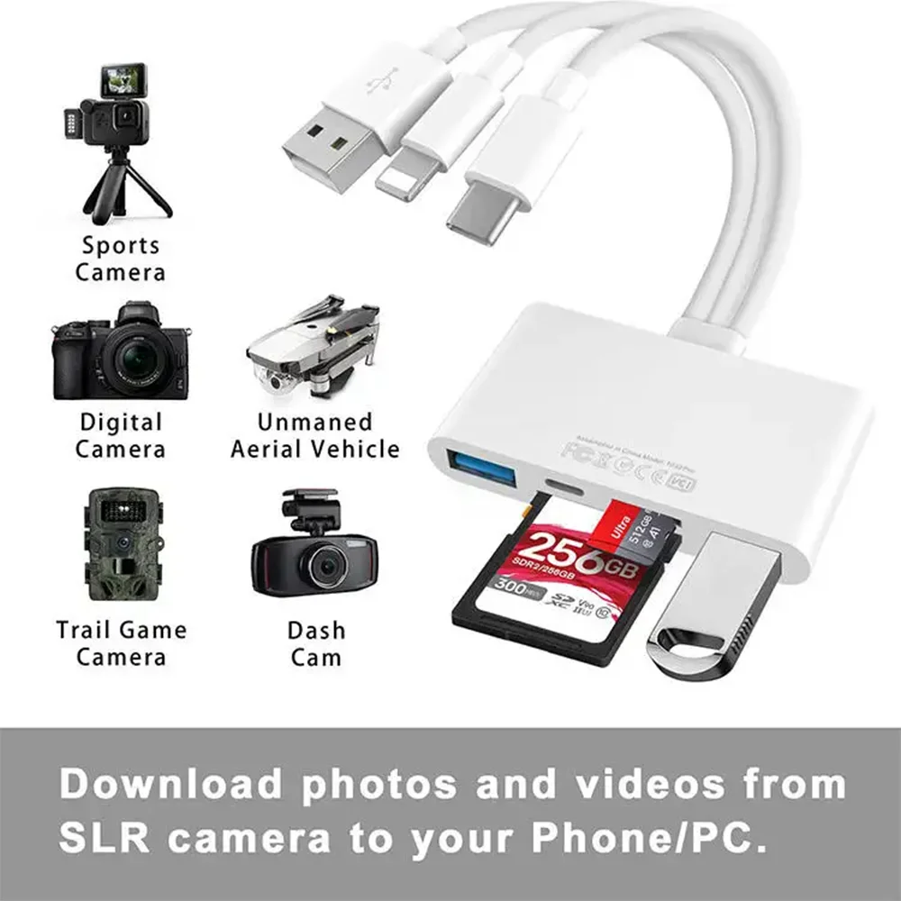 8-in-1 Universal Card Reader SD/TF Slots USB3.0/Type-C/LigtingOTGCamera AdapterFor Android/iPhone/iPad External Installation