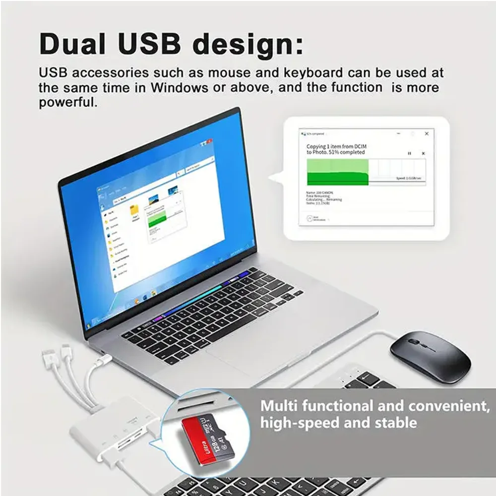 8-in-1 Universal Card Reader SD/TF Slots USB3.0/Type-C/LigtingOTGCamera AdapterFor Android/iPhone/iPad External Installation