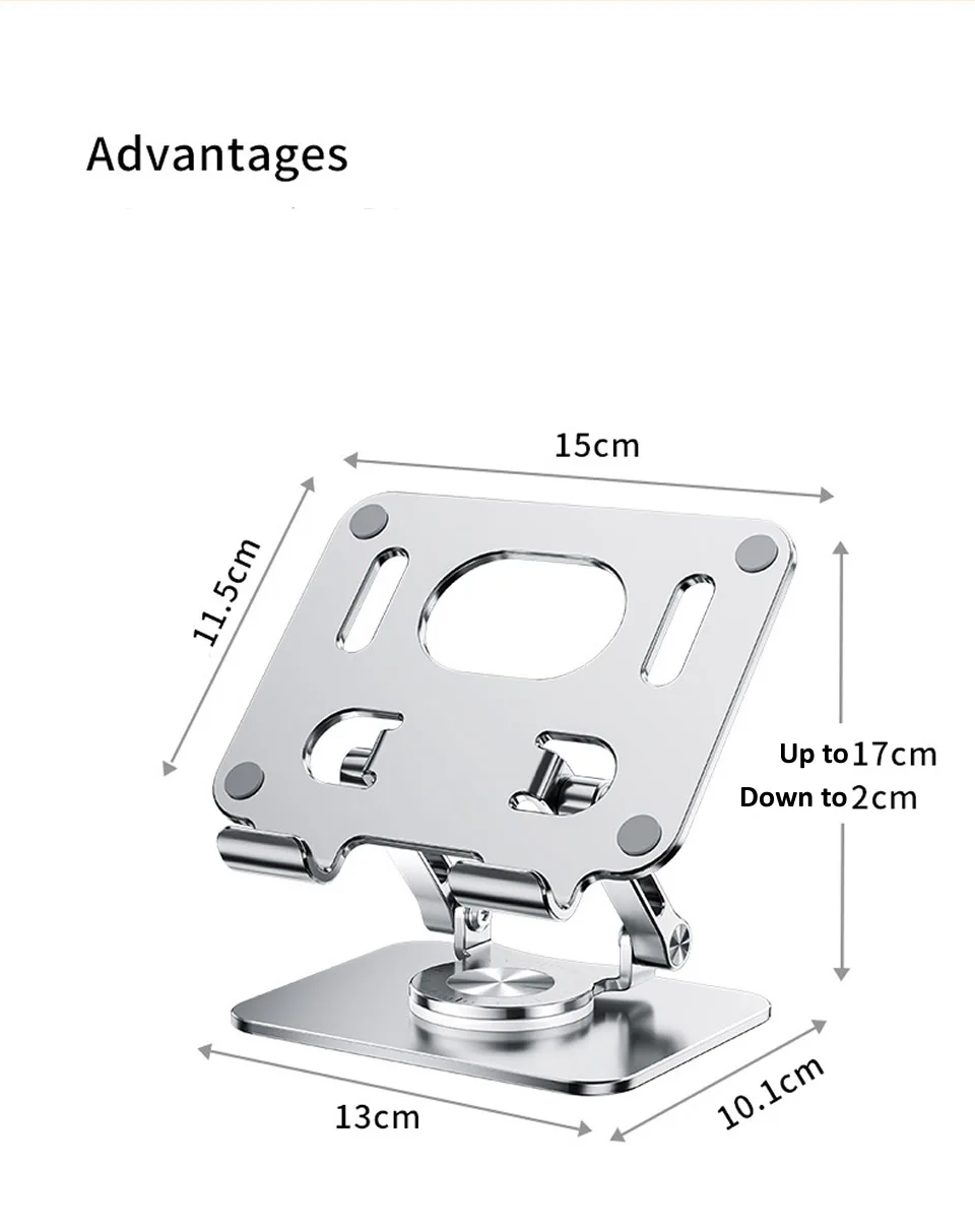 360° Rotation Tablet Stand for iPad, Adjustable Foldable Tablet Holder,Aluminum Phone Stand Compatible with iPad Pro/ Air/ Mini