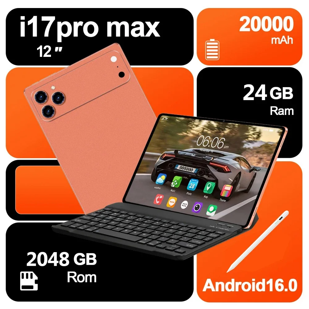 Original NEW iPad 17 Pro Max 12-Inch 5G Tablet PC 20000mAh 24GB 2T Android16 Snapdrago 8gen3 5G Dual SIM Call WIFI Global Tablet