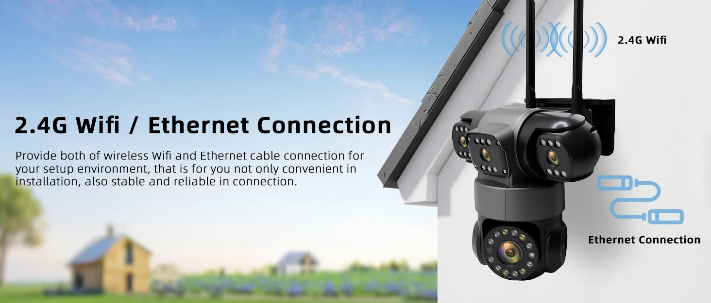 10K 20MP Home Security Outdoor WiFi Camera 4 Lens 4 Screen 360° 16X Zoom CCTV Wireless Surveillance PTZ Cam Security Protection