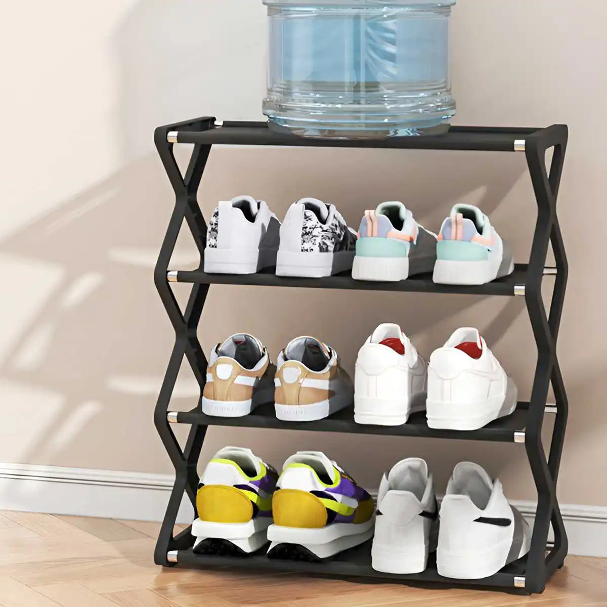 Hot 4-Tier X-Type Shoe Storage Rack, Dorm Rooms Multifunctional X-shaped Dust-proof Storage Rack for Entryways Hallways Bedrooms