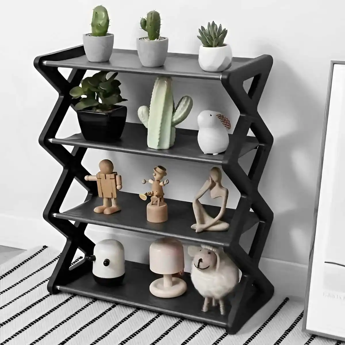 Hot 4-Tier X-Type Shoe Storage Rack, Dorm Rooms Multifunctional X-shaped Dust-proof Storage Rack for Entryways Hallways Bedrooms