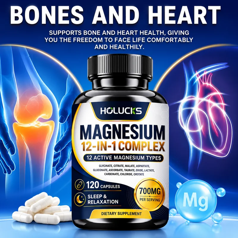 Magnesium 12-IN-1 Complex Capsules - Bone & Heart Health Supplement, Sleep Support,Muscle Relaxation,Stress & Anxiety Relief