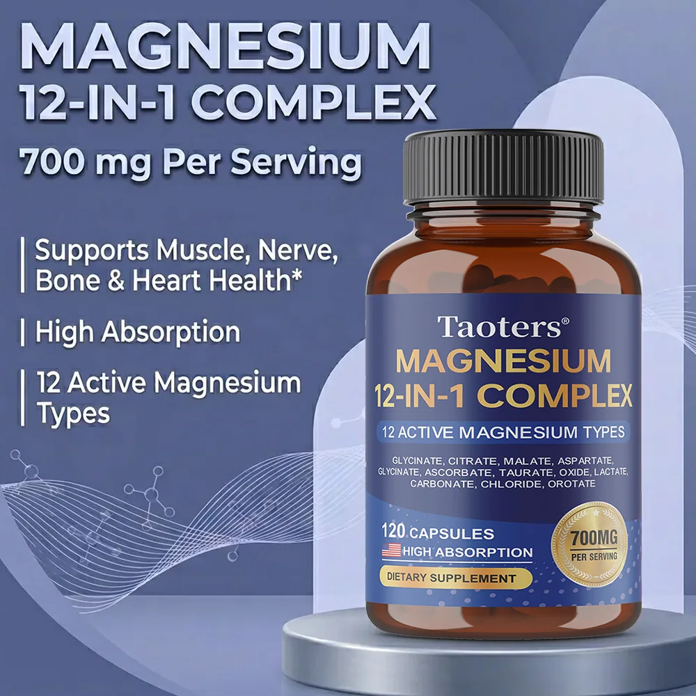 Magnesium 12-in-1 Complex Supplement – 700mg High Absorption Glycinate, Citrate, Malate & Taurate Blend for Muscle, Nerve, Sleep