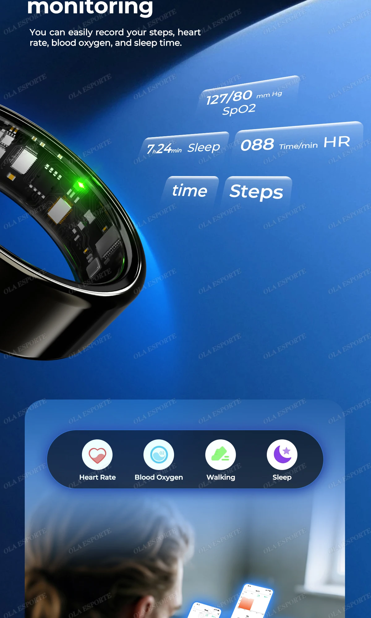 2026 Smart Ring Blood Pressure Heart Rate Sleep Monitoring Smartring IP68 & 5ATM Waterproof Multi-sport Mode Smartring Man Women