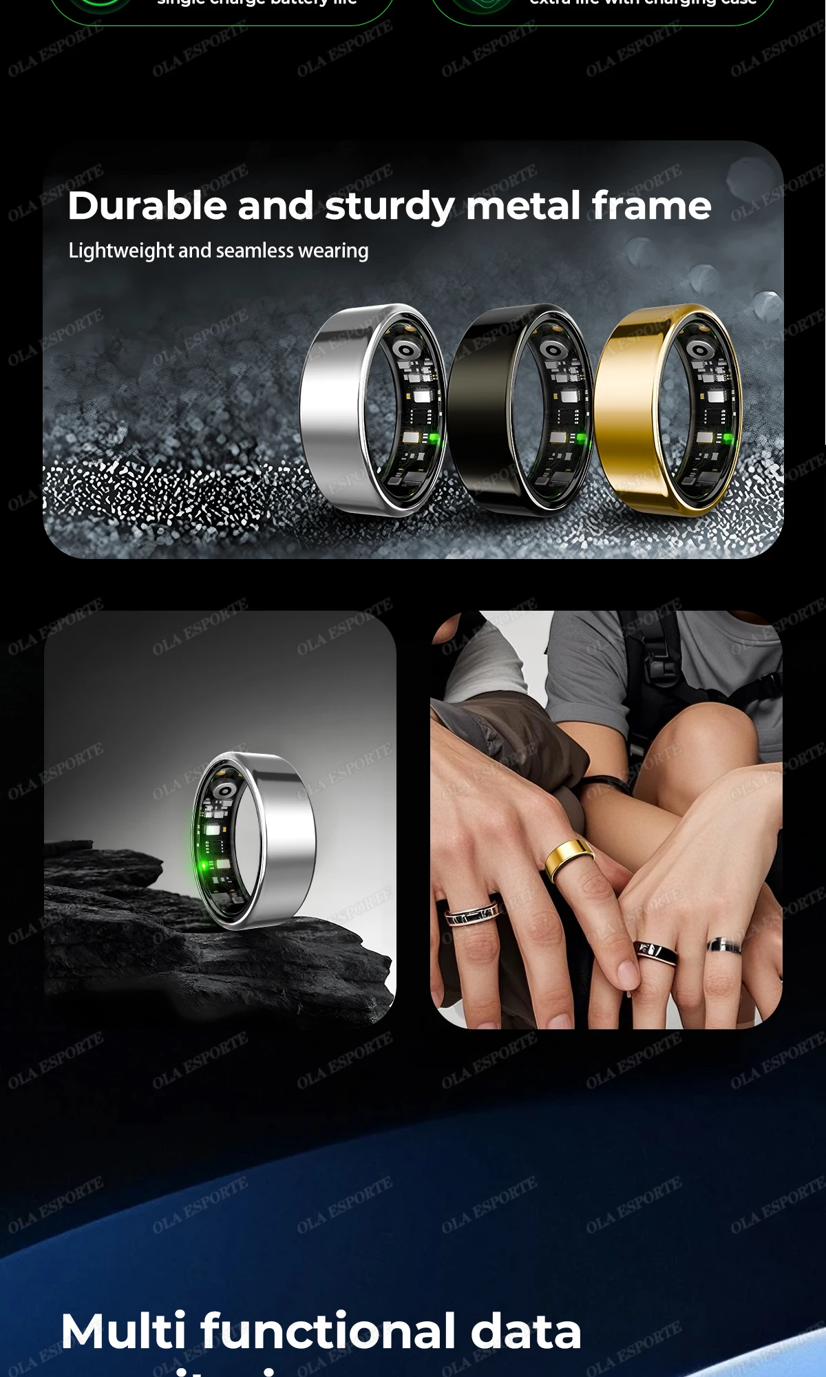 2026 Smart Ring Blood Pressure Heart Rate Sleep Monitoring Smartring IP68 & 5ATM Waterproof Multi-sport Mode Smartring Man Women