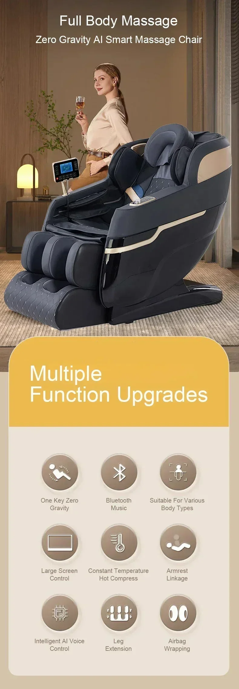 CE 2027 4D SL Track Massage Chair Zero Gravity Recliner Full Body Airbag Massage Sofa Touchscreen Office Chair 3 Years Warranty