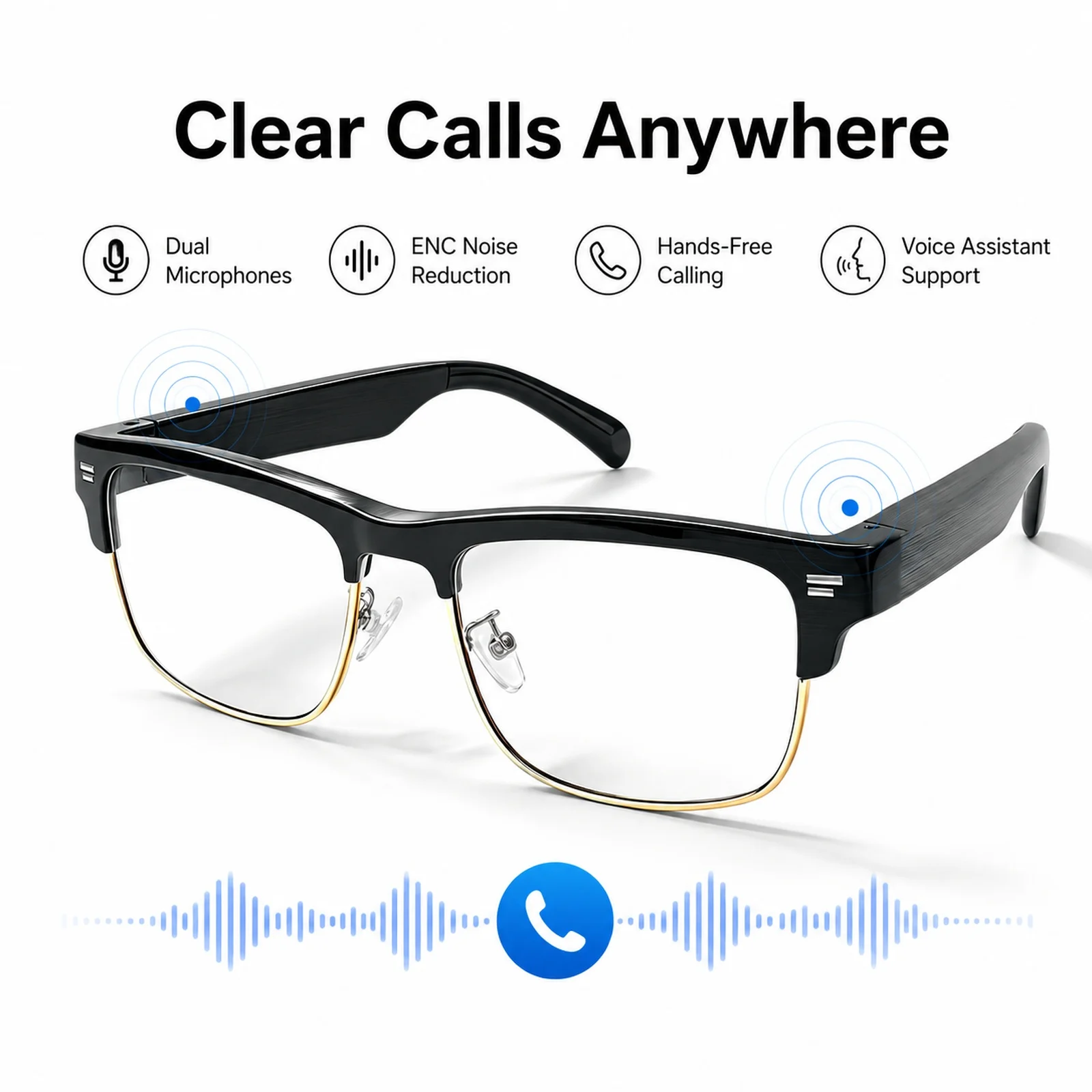 Photochromic Sunglasses with Open Ear Bluetooth Glasses, Smart AI Voice Assistant, Dual Mic ENC Smartglasses for Clear Calls
