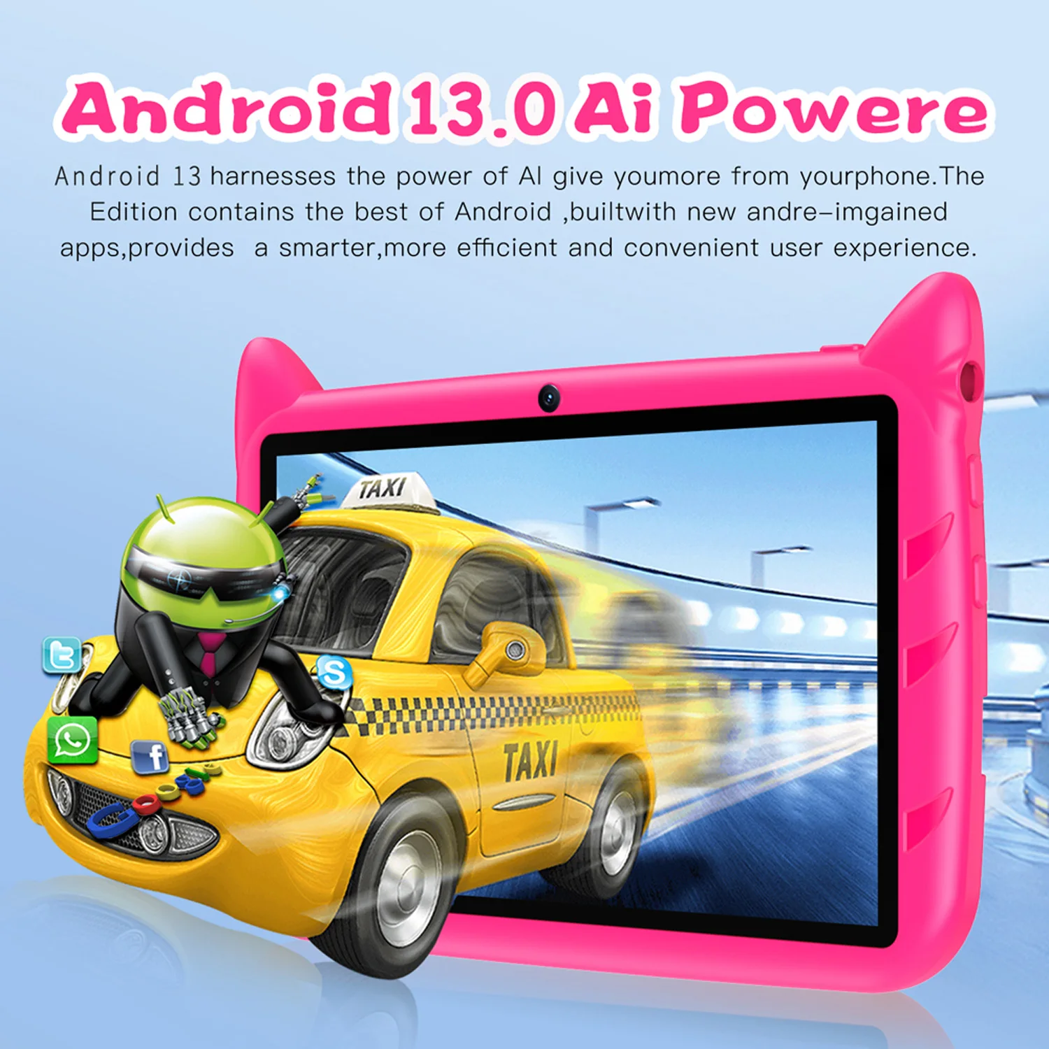 BDF Cartoon Pattern 7 Inch Kids Tablet Quad Core 4GB RAM 64GB ROM Android 13 Google Learning Education Games Tablets 4000mAh
