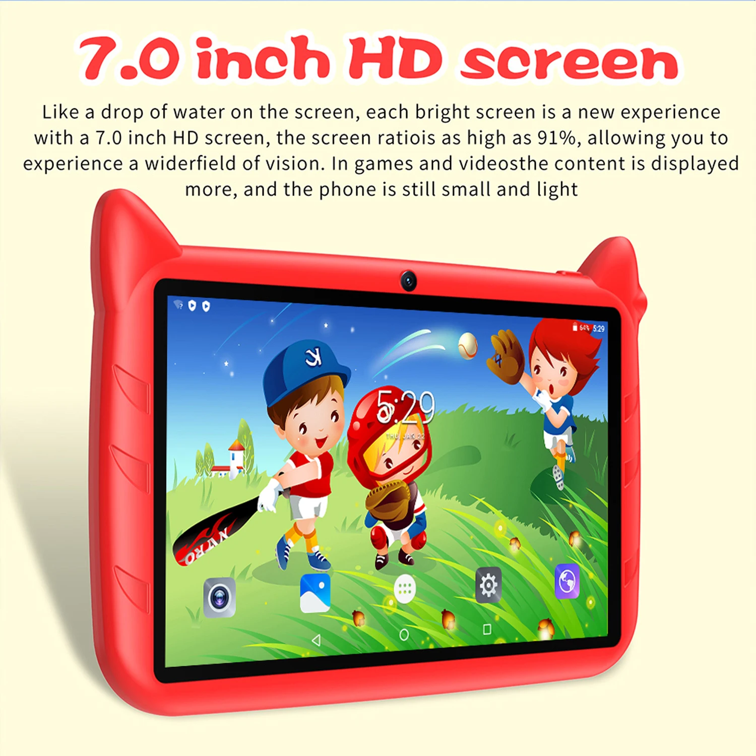 BDF Cartoon Pattern 7 Inch Kids Tablet Quad Core 4GB RAM 64GB ROM Android 13 Google Learning Education Games Tablets 4000mAh