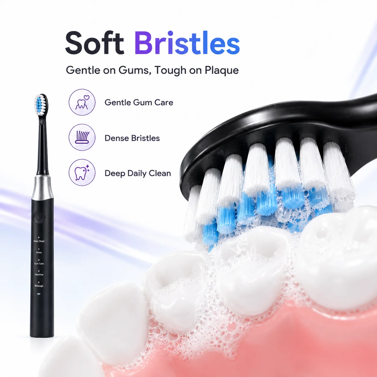 Dr.Yadent YD07 Electric Sonic Toothbrush Sensitive Gum Care Rechargeable Toothbrush 5 Modes Soft Brush Bristle 60 Days Life Long