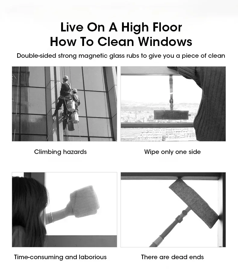 Magnetic Double Layer Glass Window Cleaner Home Multifunctional High Rise with Automatic Drainage Strong Grip Long Reach