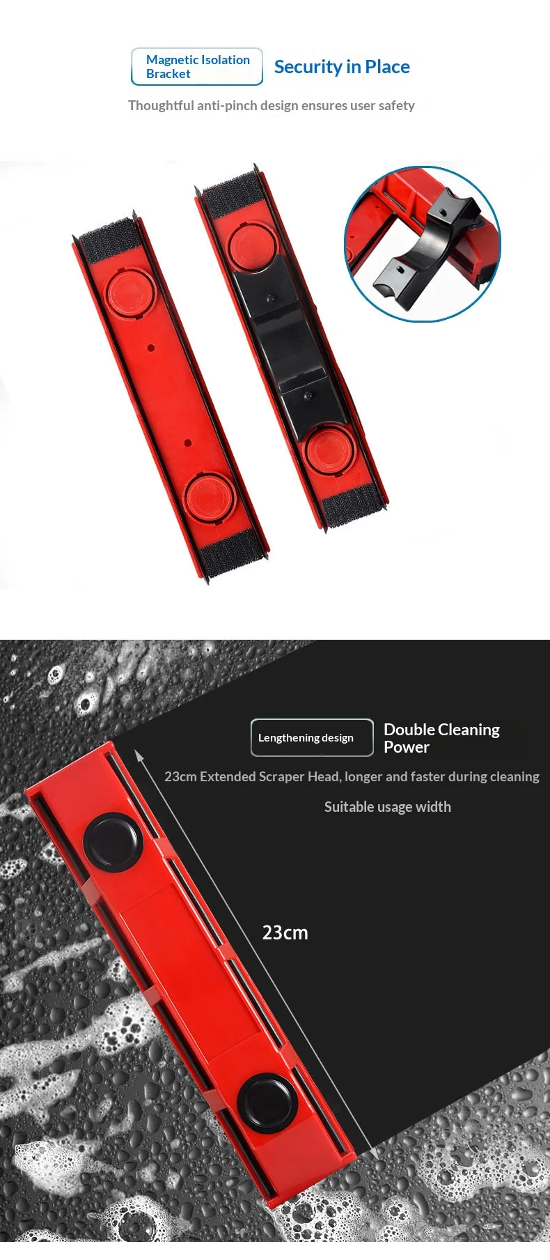 Magnetic Window Cleaner Brush Double-Side Automatic Water Discharge Wiper Glass Window Brush High Rise Outside Window Cleaner