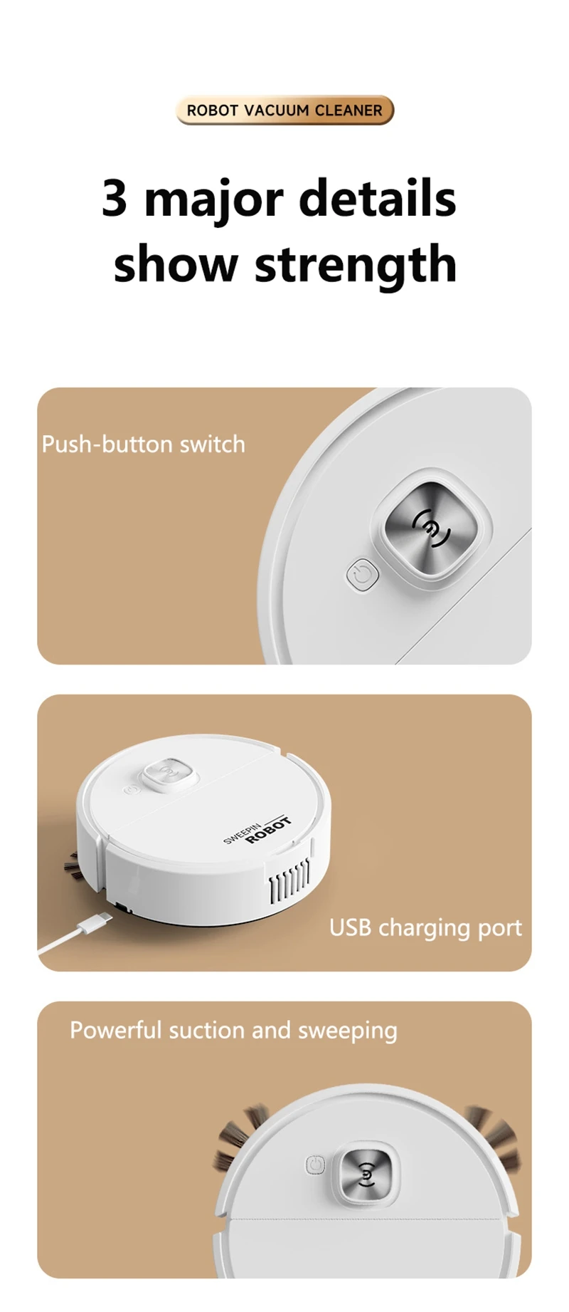 Mini Vacuum Cleaner 3-in-1 Robot Vacuum Cleaner Intelligent Sweeping Robot Household Dust Sweeping Mopping for Home Floor Carpet