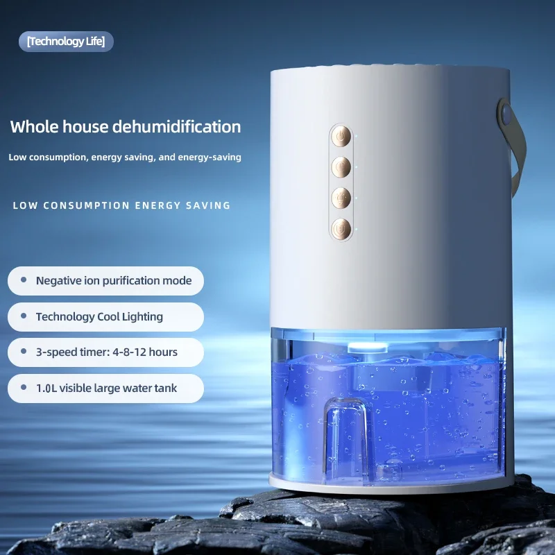 TINSOL 1300ml Smart Negative Ion Dehumidifier, eliminates humidity, mold, and moisture, energy-saving timer, air dryer