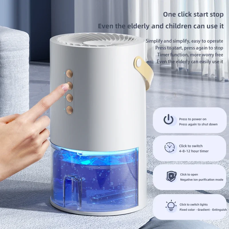 TINSOL 1300ml Smart Negative Ion Dehumidifier, eliminates humidity, mold, and moisture, energy-saving timer, air dryer