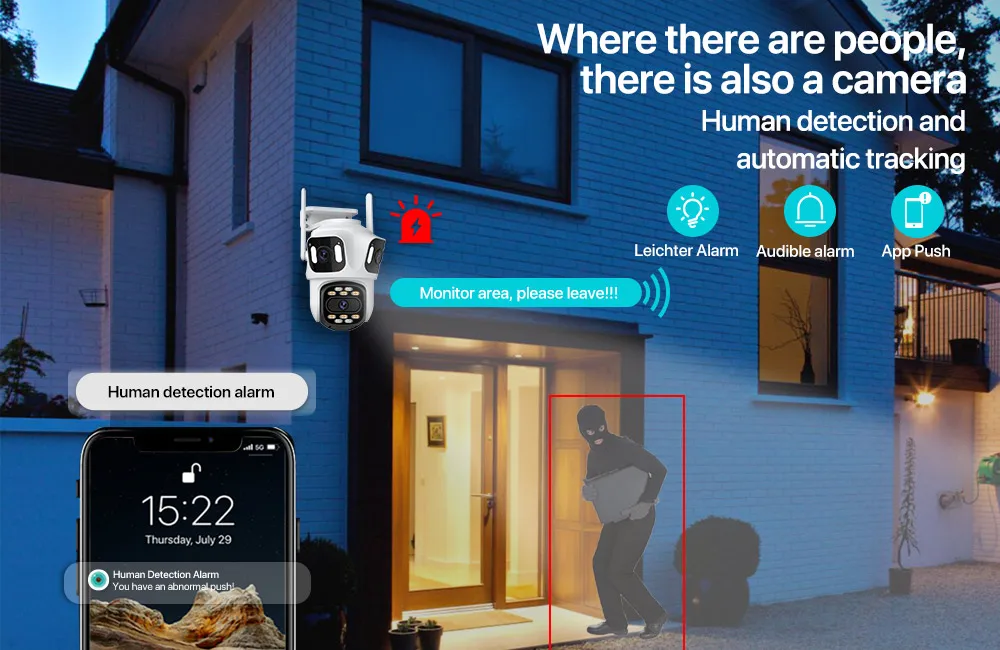 Three Lens PTZ IP Camera Outdoor 6K HD Three Screen WiFi Security Camera Auto Tracking 4K Dual Len Wirelss CCTV Camera iCsee Three Lens PTZ IP Camera Outdoor 6K HD Three Screen WiFi Security Camera Auto Tracking 4K Dual Len Wirelss CCTV Camera iCsee