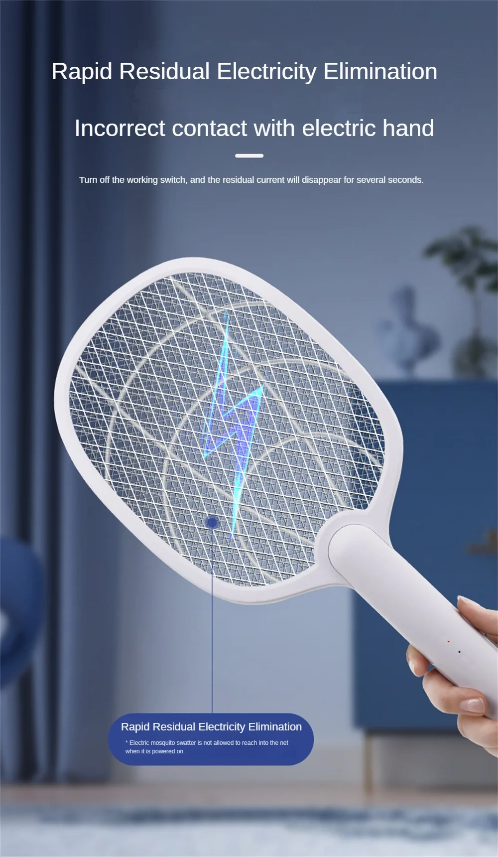 2 IN 1 Electric Mosquito Swatter Mosquito Killer 2500V USB Rechargeable Angle Not Adjustable Electric Bug Zapper Fly Bat Swatter