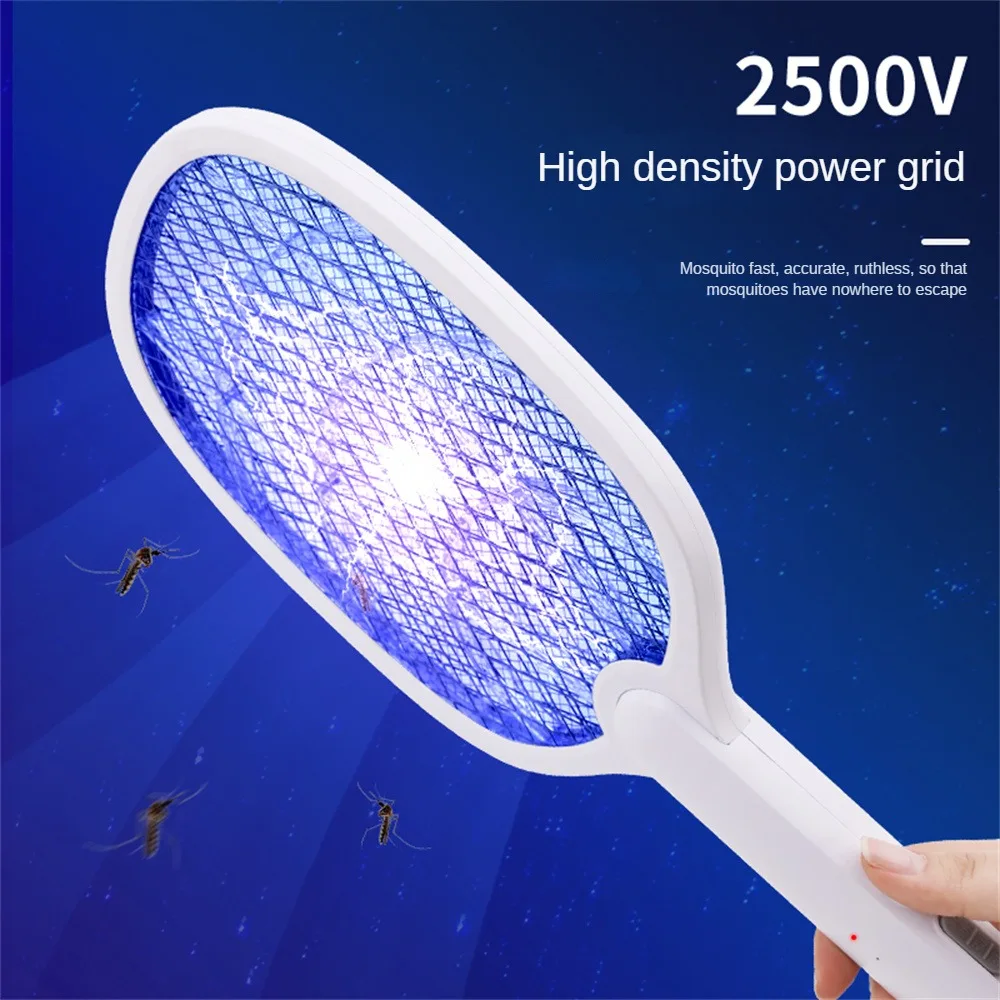 2 IN 1 Electric Mosquito Swatter Mosquito Killer 2500V USB Rechargeable Angle Not Adjustable Electric Bug Zapper Fly Bat Swatter