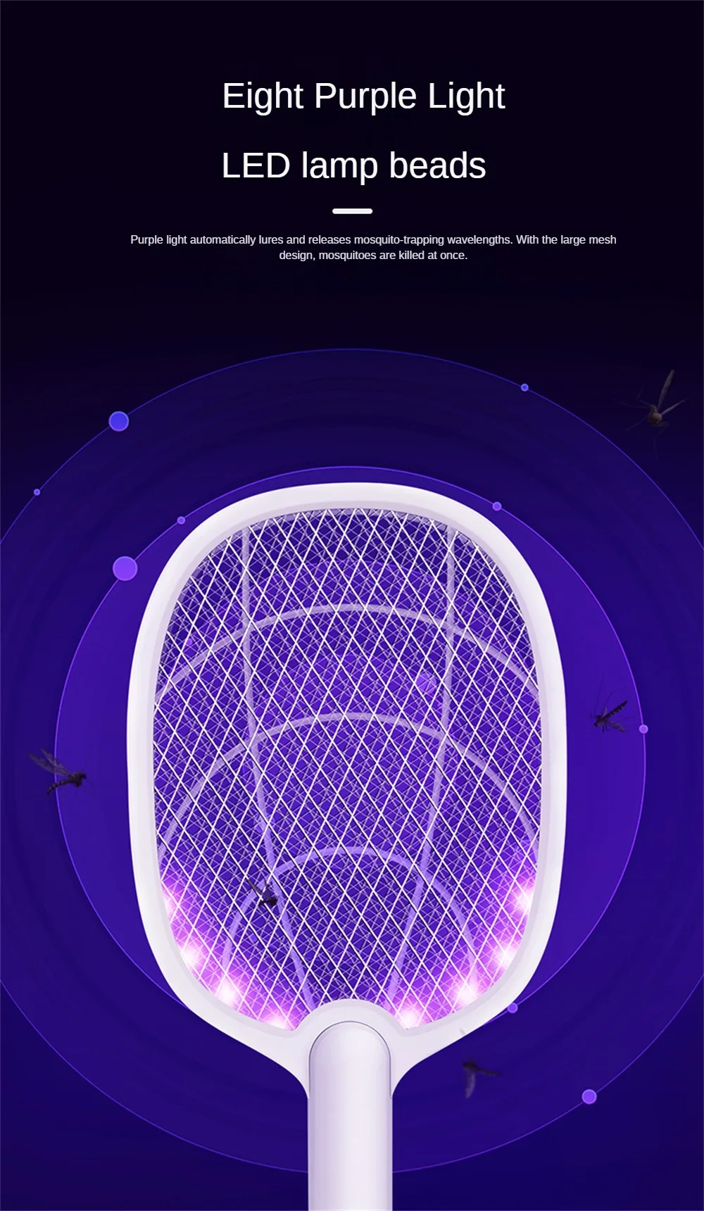 2 IN 1 Electric Mosquito Swatter Mosquito Killer 2500V USB Rechargeable Angle Not Adjustable Electric Bug Zapper Fly Bat Swatter