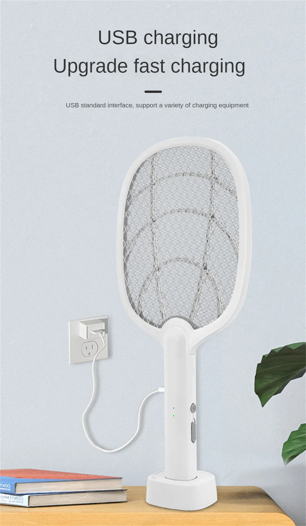 2 IN 1 Electric Mosquito Swatter Mosquito Killer 2500V USB Rechargeable Angle Not Adjustable Electric Bug Zapper Fly Bat Swatter