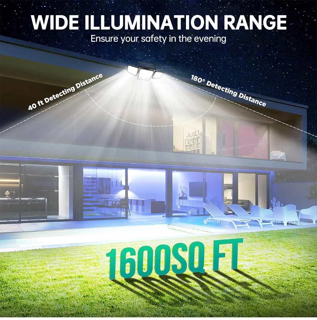 Solar Lights Outdoor Waterproof Super Bright Cordless Solar Motion Sensor Light 3 Adjustable Heads 270° Wide Angle Illumination