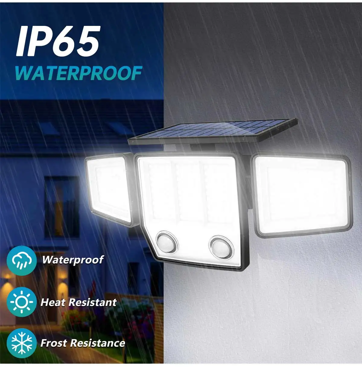 Solar Lights Outdoor Waterproof Super Bright Cordless Solar Motion Sensor Light 3 Adjustable Heads 270° Wide Angle Illumination