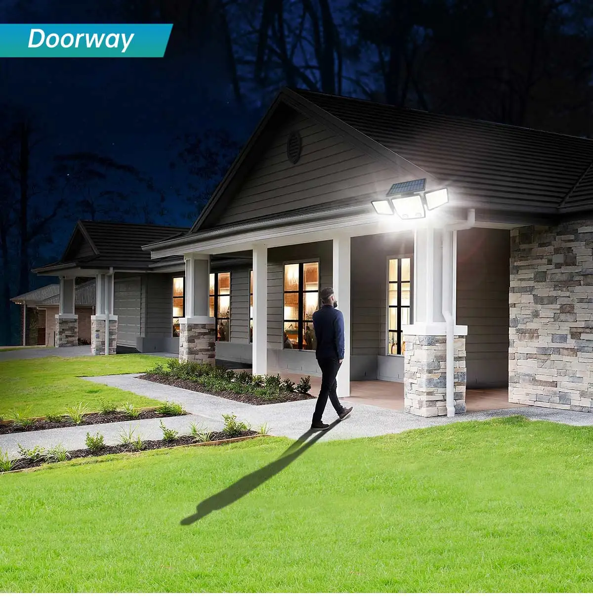 Solar Lights Outdoor Waterproof Super Bright Cordless Solar Motion Sensor Light 3 Adjustable Heads 270° Wide Angle Illumination