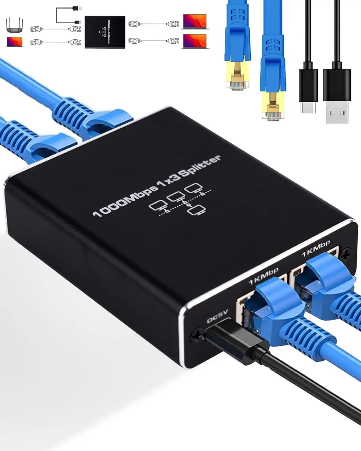 1000Mbps Ethernet Splitter 1 to 2/3/4 Network Extension RJ45 LAN Internet Splitter HUB for PC Laptop Router TV-Box Digital TV