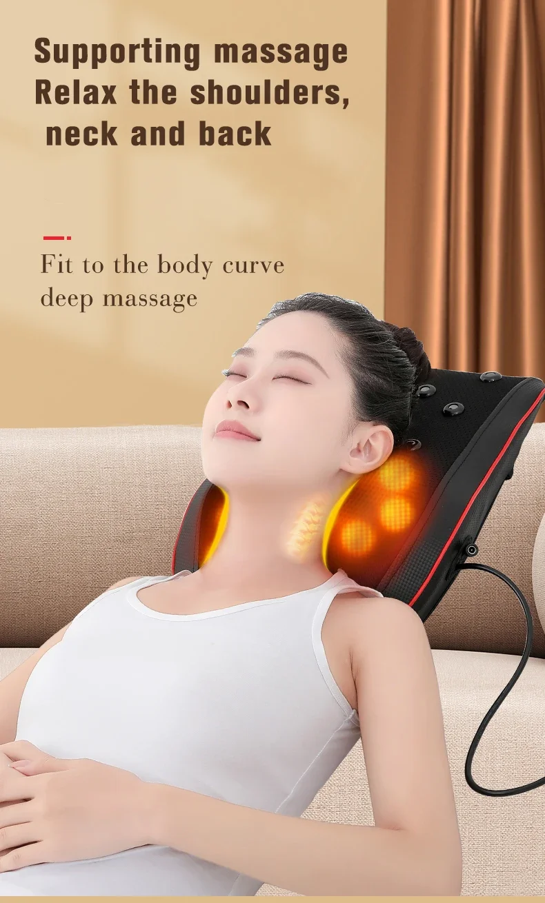 Electric Shiatsu Head Neck Cervical Ttraction Body Massager Car Back Pillow with Heating Vibrating Massage Device