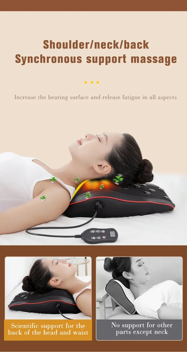 Electric Shiatsu Head Neck Cervical Ttraction Body Massager Car Back Pillow with Heating Vibrating Massage Device