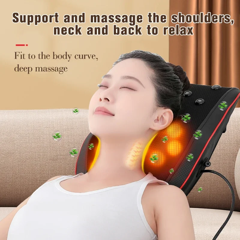 Electric Shiatsu Head Neck Cervical Ttraction Body Massager Car Back Pillow with Heating Vibrating Massage Device Smart Massagers Smart Shop