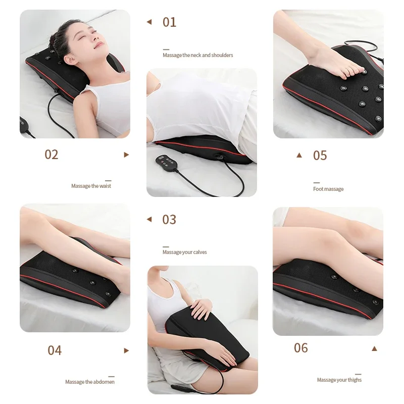 Electric Shiatsu Head Neck Cervical Ttraction Body Massager Car Back Pillow with Heating Vibrating Massage Device Smart Massagers Smart Shop