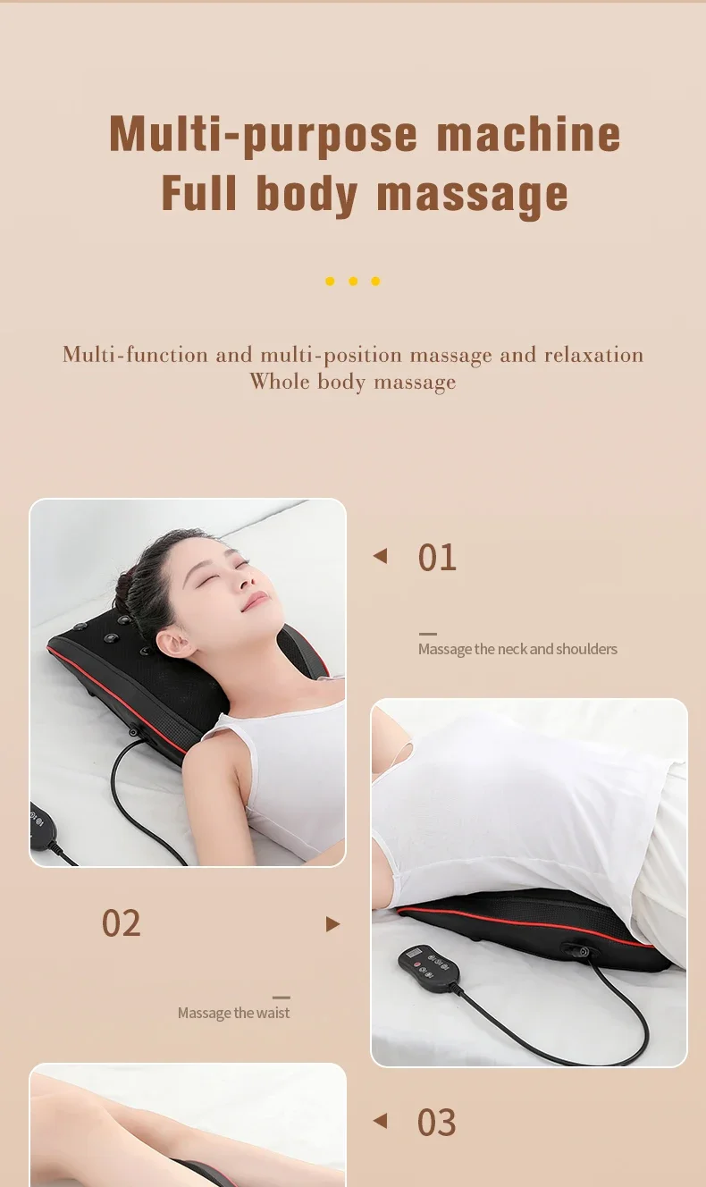 Electric Shiatsu Head Neck Cervical Ttraction Body Massager Car Back Pillow with Heating Vibrating Massage Device
